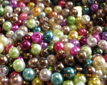 150 Pearly glass beads 6 mm mix of beautiful colors