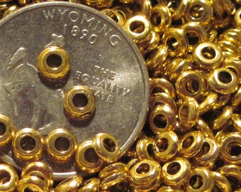 Rounded Metal Heishi Spacer Beads- 2mm x 4mm Gold Tone Flat Disks- *Choose Lots of 25 or 100 *