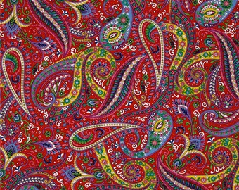 Red paisley fabric | Etsy