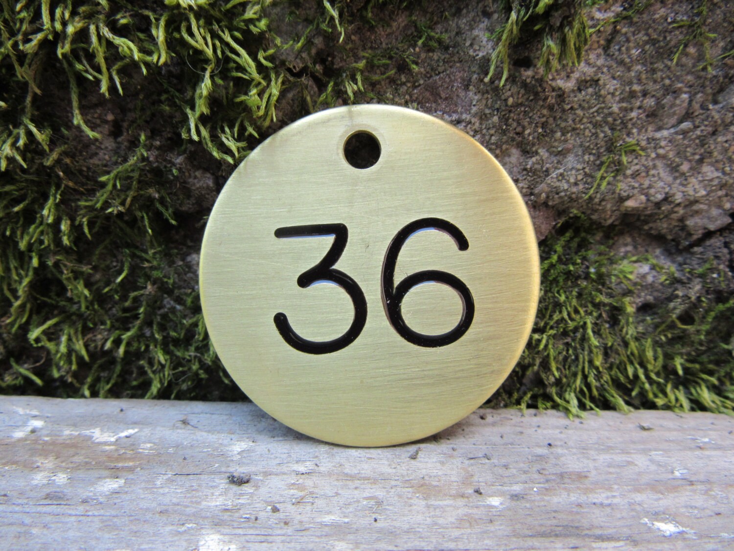 Number 36 Tag Brass Metal 36 Industrial Tag Round Vintage