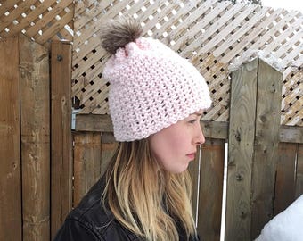 Summit Faux Fur Pom Pom Pink Beanie