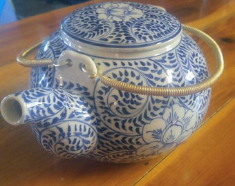 Handmade Floral Ceramic Teapot Made in Vietnam. Fair Trade.