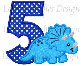 Dinosaur Number 5 Applique Machine Embroidery Design NO:0491