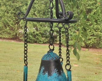 Dragonfly Wind Chime in Oil Rubbed Bronze and Turquoise or Copper Verde Finish, Garden Decor
