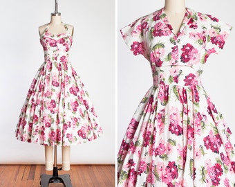 Vintage 1950s JONATHAN LOGAN New Look Floral Halter Dress with Matching Bolero // Pin Up //Bombshell
