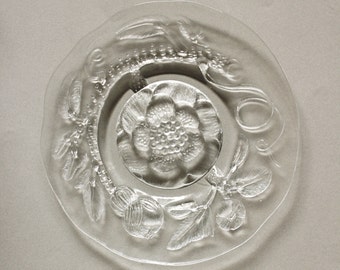 Nuutajarvi Finland Pioni Large Glass Serving Platter Oiva Toikka Mid Century Modern Flowers