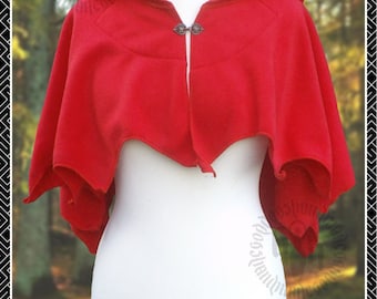 Little Red Riding Hood Capelet, Polar Fleece, Mantle, Wichy, Pagan, Elven, Fairy, Pixie Points, Boho, Alternative Fashion