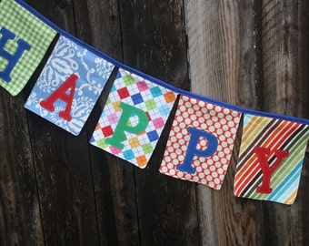 Happy Birthday Fabric Banner Bunting Garland