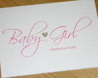 New Baby Boy card or Baby girl card Congratulations card - pink or blue - beautiful script font - handmade greeting card