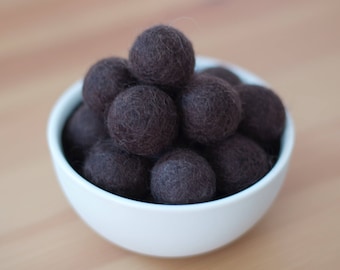 Dark Chocolate Wool Felt Pom Pom Balls set of 12