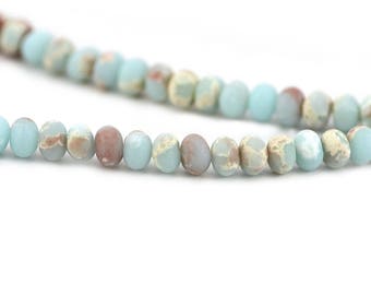Imperial Impression Jasper Matte Powder Blue Beige Swirls Inclusions Composite Stone Upcycled Bead Rondelle 6x8mm