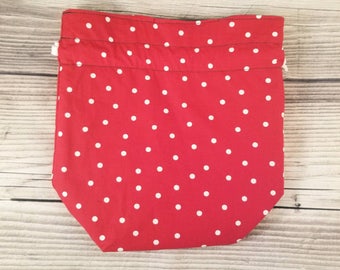 Polka dot Knitting Project Bag, Small Sock bag, project bag, small bag, drawstring bag, storage bag