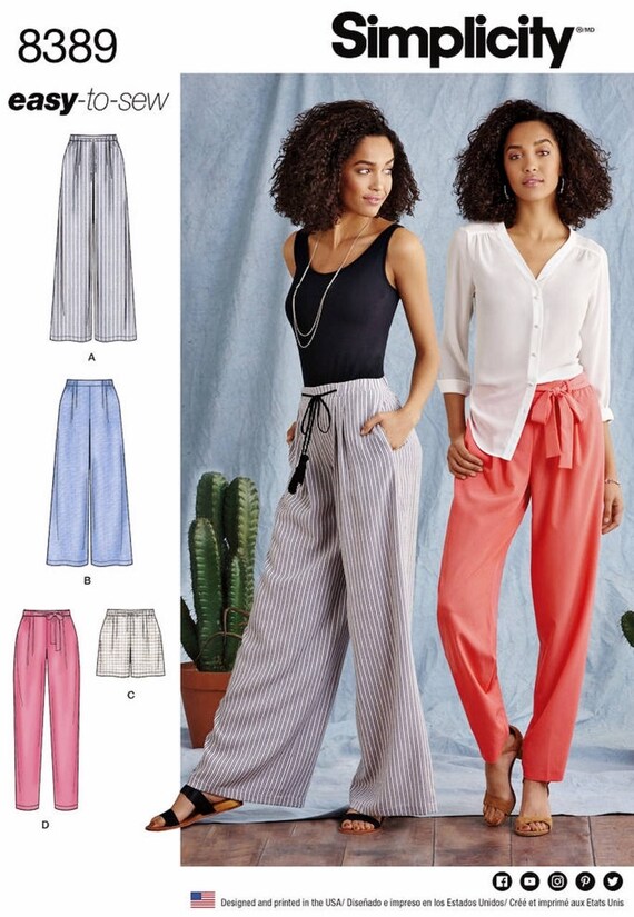 Loose Fit Pants Pattern, Wide Leg Pants Pattern, Tapered Pants Pattern, Elastic Waist Pants Pattern, Simplicity Sewing Pattern 8389 Loose Fit Pants Pattern, Wide Leg Pants Pattern, Tapered Pants Pattern, Elastic Waist Pants Pattern, Simplicity Sewing Pattern 8389