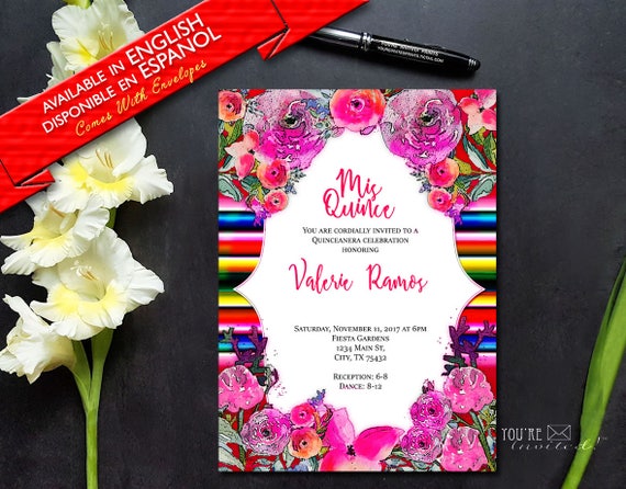 mexican sarape quinceanera invite mexican party theme final xv size