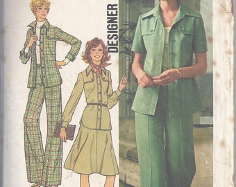 Simplicity 7046 Vintage Sewing Pattern from 1975. Shirt, Jacket, Pants, Skirt. Designer Fashion, Bust 36