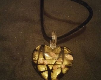 Glass heart glitter and lines pendant