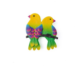 Tropical Lover Birds Brooch, Valentine's Day Gift for Her, Small handmade brooch, Bird Brooch, Romantic girl woman, Love, Love pin Woman