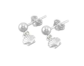Girls Shell Earrings, Sterling Silver, small dangle, childs jewelry, posts post, ear studs, for niece, birthday gift, shells, beach SAVANNAH
