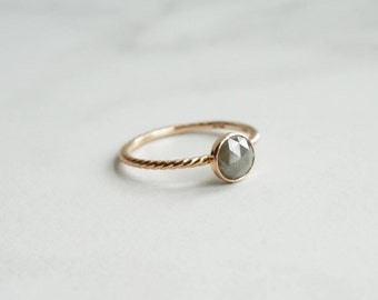 6 mm Rose Cut Diamond Ring - Twisted Rope Band Ring - Solid 14K Gold Ring - Stacking Ring - Unique Engagement Ring