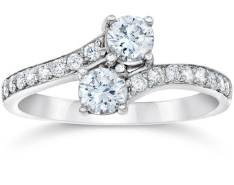 1 Carat Forever Us Diamond Two Stone Engagement Ring 10K White Gold