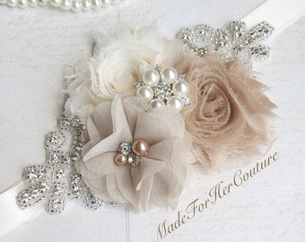 Bridesmaid Sash/Belt, Flower girl Sash, flower girl belt, Rustic Sash, Wedding Sash, wedding belt, bridal sash/belt, ivory Bridal Sash,