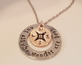 Not All Who Wonder Are Lost Pendant Necklace Traveler Necklace World Explorer Compas