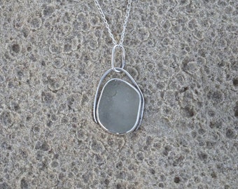 Sea glass pendant, seaglass jewellery, beach glass pendant, sea glass, bezel set sea glass, pendant, handmade pendant, white sea glass