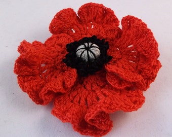 Beautiful Remembrance Day Poppy Brooch, poppy brooch, crochet poppy brooch, red crochet brooch,