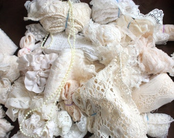 Five yards of Assorted Ecru / Beige Lace and Beige Trim, Ecru lace and Ecru Trim, Lace Assortment,