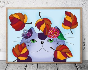 Cat enjoys autumn | Fine art print | Wall art | Sonja Kemp