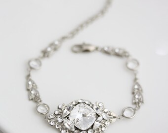 Crystal Wedding Bracelet Bridal Bracelet Delicate Art Deco Bracelet Vintage Style Swarovski Wedding Jewelry ESTELLA