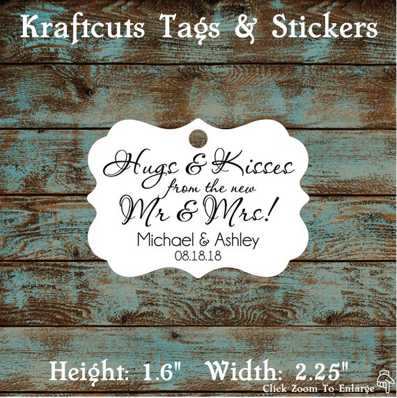 Hugs and Kisses Wedding Reception Favor Tags # 665 Qty: 30 Tags
