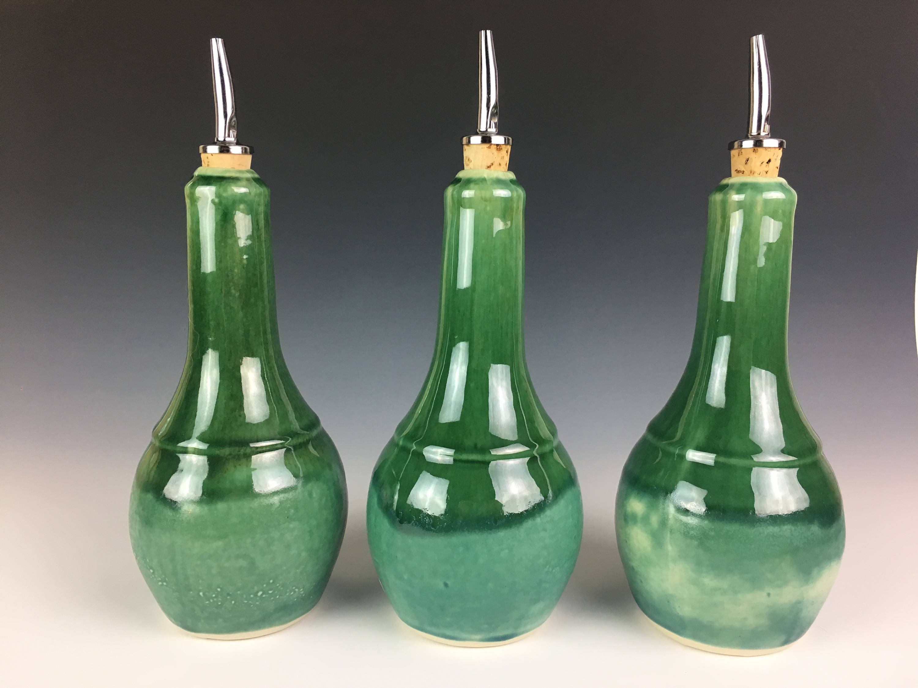 pottery olive oil cruet double green glaze handmade oil