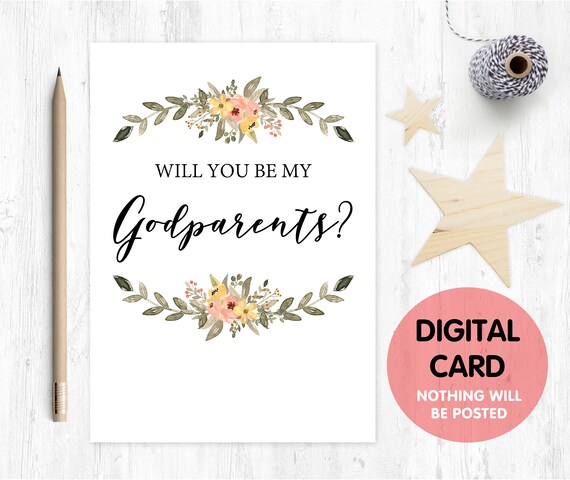 godparents card printable will you be my godparents card digital download godparents proposal floral godparents card