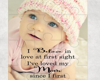 Custom Photo Puzzle Love At First Sight Mom Photo Puzzle Mother's Day Gift, New Mom Gift, Christmas Gift, Mom Photo Ornament, Baby Shower