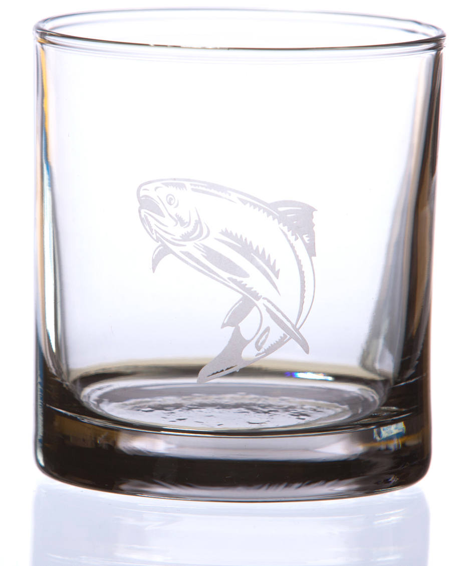 Fly fishing etched rocks glass