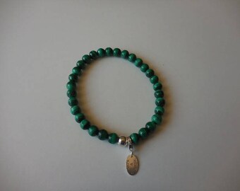 Malachite bracelet round 6 mm silver balls 925