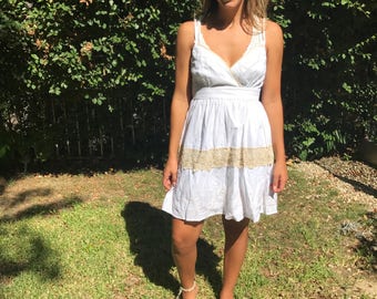 White cotton dress, embroidered dress,Small,Medium,Boho dress,lace