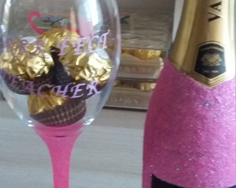 Hand glittered prosseco and wine glass
