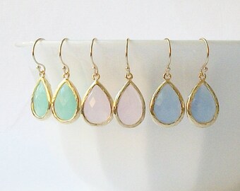 Mint, Pink, Blue Crystal Drop Earrings, Mint Green Drop Earrings, Light Pink Drop Earrings. Blue Drop Earrings, Small Crystal Drop Earrings