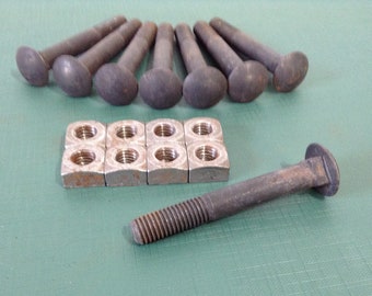 Vintage Bolts, Industrial Bolts, Carriage Bolts, Nuts and Bolts, Salvaged Hardware - Lot of 8 - 4 1/2" Bolts with Nuts