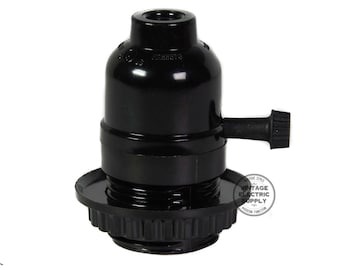 Black Phenolic Socket Rotary on/off with Screw Ring and Strain Relief