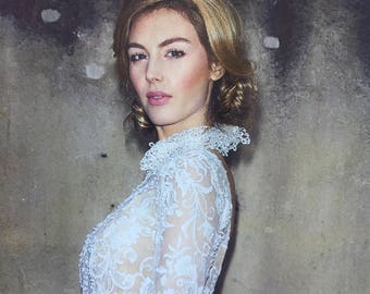 Ivory Lace Collar with Pearl Button, Bridal Collar, Victorian Collar, Edwardian Collar