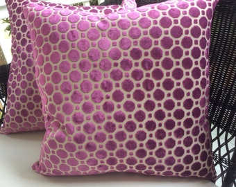 Robert Allen Pillow Cover in Magenta "Geo" Design, Velvet Backing,