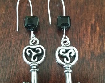Black earrings, Crystal earrings, Cube earrings, Key earrings, Dangle earrings, Women's earrings, Gifts for her, Gifts under 20