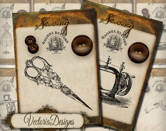 Vintage sewing ATC images digital background instant download printable collage sheet VD0191