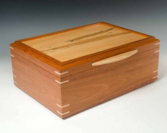 Handcrafted Mahogany Jewelry Box with Spalted Maple Lid