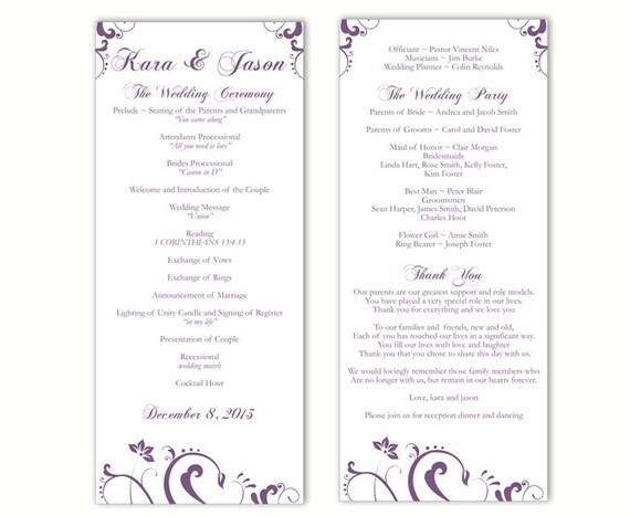 Wedding Program Template DIY Editable Word File Instant