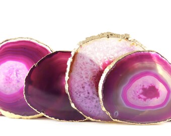 Agate Coaster Gift--4 Agate Coasters--Pink Agate Coasters--Set of Four