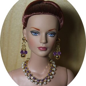 Amethyst & Pearls Jewelry Suite For Sydney Chase, Tyler Wentworth, Ellowyne Wilde And Other Same Size Dolls